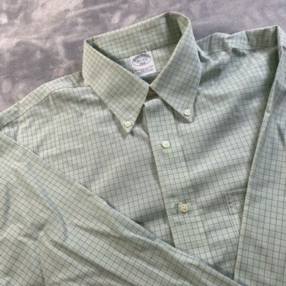 Brooks Brothers 346 Button Down Shirt Mens 16.5 Plaid Green purple White